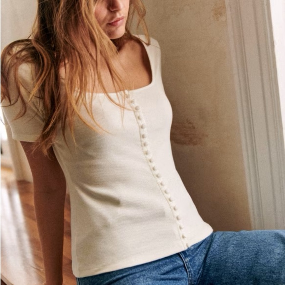 Sezane Grant Tee Shirt - Ecru - Size Large